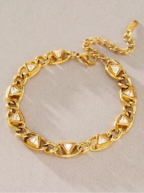 18K Gold Plated CZ Triangle Link Bracelet